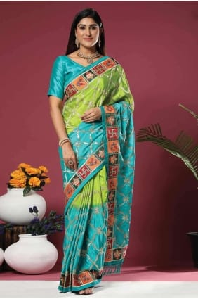 Sky blue in Embroidered Silk Saree SR26597