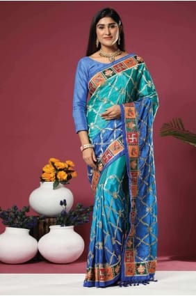 Silk Saree in Sky blue with Embroidered SR26599