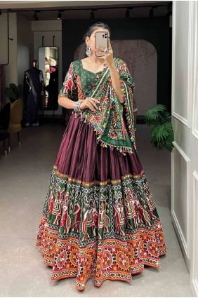 Brown Silk Lehenga Choli in Embroidered LC7691