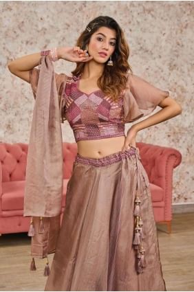 Lehenga Choli in Wine Organza with Embroidered LC7680