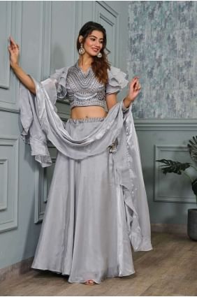 Tissue Lehenga Choli in Grey with Embroidered LC7681