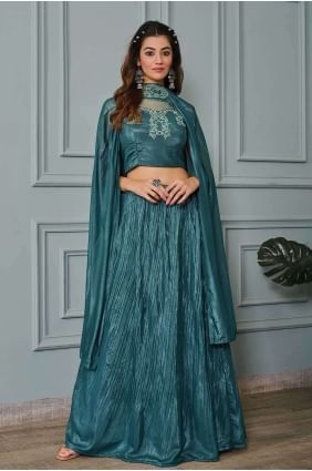 Teal blue Lehenga Choli Embroidered Art silk LC7685
