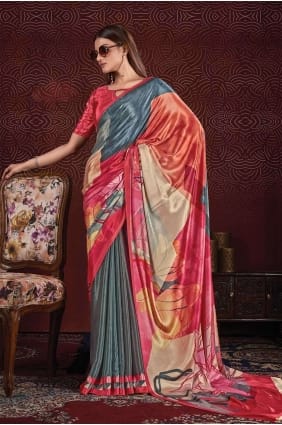 Multicolor Saree in Silk Digital print SR26602