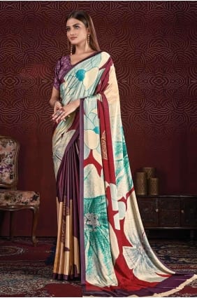Multicolor Digital print Saree Silk SR26609