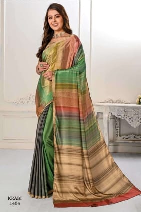 Digital print Silk crepe Saree in Multicolor with Blouse SR26612