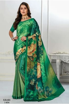 Silk crepe Digital print Green Saree with Blouse SR26614