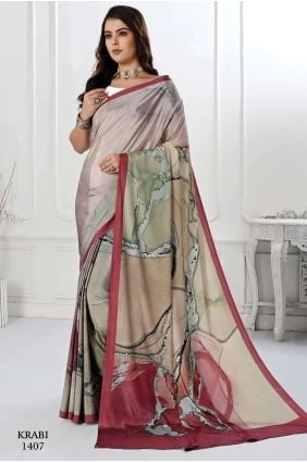 Saree in Cement Silk crepe with Digital print SR26615