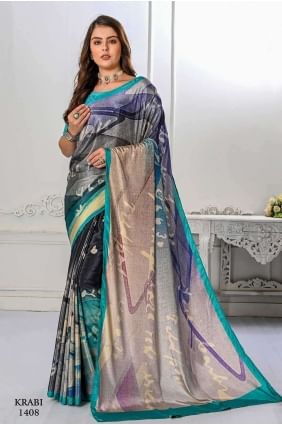 Silk crepe Digital print Grey Saree with Blouse SR26616