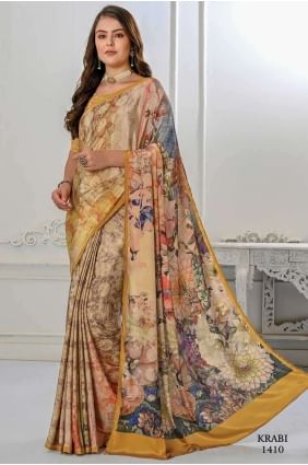 Digital print Silk crepe Beige Saree with Blouse SR26617