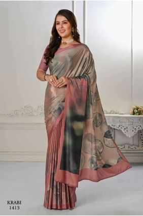 Silk crepe Saree with Digital print Metallic peach SR26620
