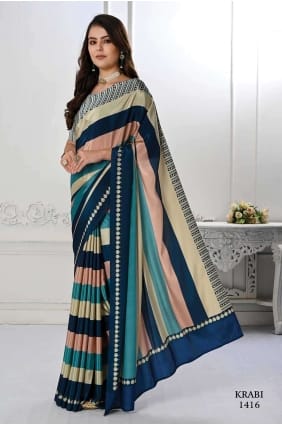 Digital print Silk crepe Multicolor stripes Saree SR26621
