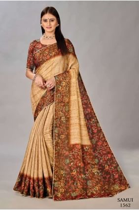 Beige Saree Silk with Digital print SR26629