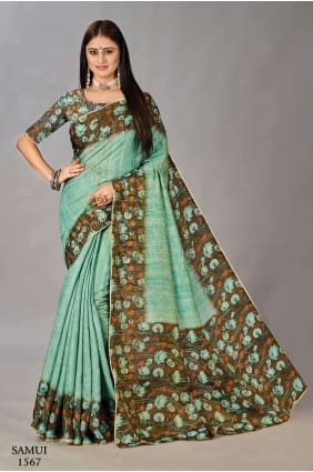 Saree Green with Digital print Silk SR26634
