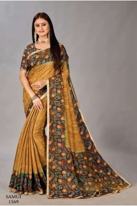 Mustard Saree Digital print Silk SR26636
