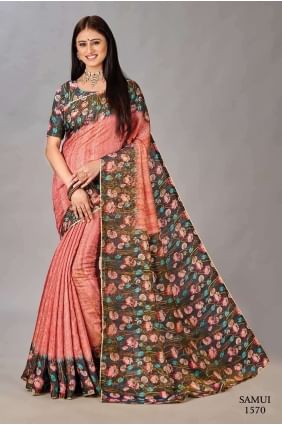 Digital print Saree Pink Silk SR26637