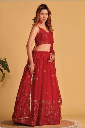 Lehenga Choli in Red Georgette Embroidered LC7696