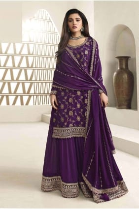 Purple Sharara Suit in Jacquard with Embroidered SS1138