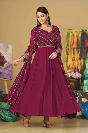 Georgette Dark pink Anarkali Suit in Embroidered AS3861