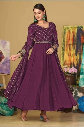 Purple Embroidered Anarkali Suit in Georgette AS3863