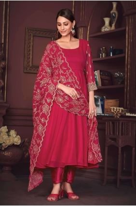 Pink Embroidered Anarkali Suit in Georgette AS3876