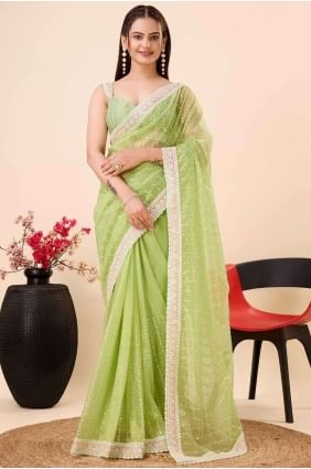 Net Saree in Sea green with Embroidered SR26750