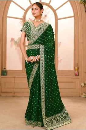 Saree Chiffon in Green with Plain SR26755