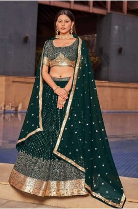 Green Lehenga Choli in Sequins Georgette LC7726