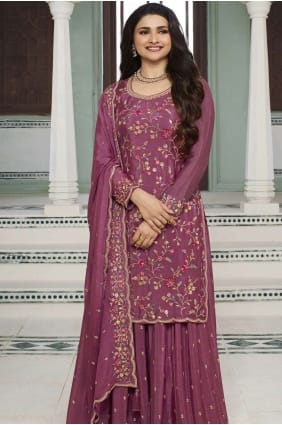 Chiffon Pink Palazzo Suit in Embroidered PZ3965