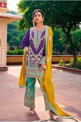 Violet Salwar Kameez in Chiffon with Embroidered SK154146