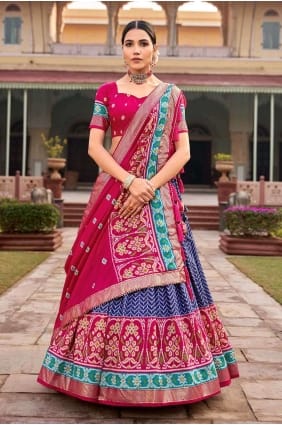 Navy blue Lehenga Choli Printed in Tussar silk LC7729
