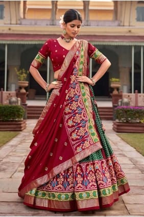 Printed Green Tussar silk Lehenga Choli LC7730
