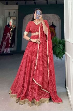 Red Georgette Lace Lehenga Choli with Dupatta LC7732