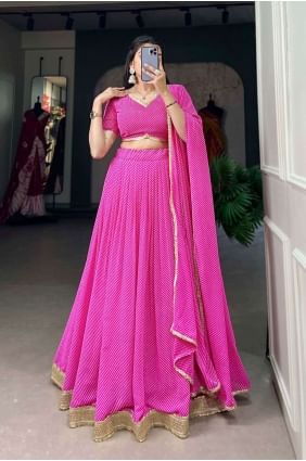 Georgette Lace Lehenga Choli in Pink LC7735