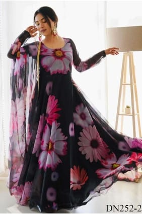 Faux georgette Gown Dress with Printed GW0809