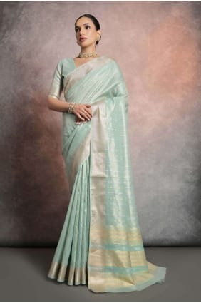 Tissue Saree in Sea-green with Weaving SR26826