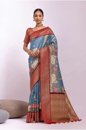 Firozi Saree Tussar silk with Weaving SR26828