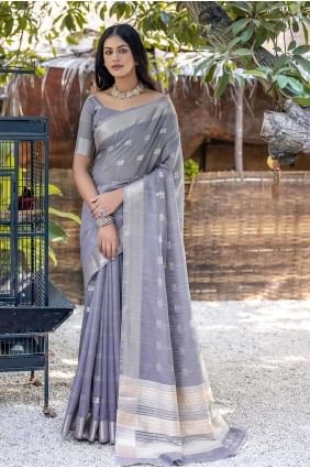 Weaving Saree Grey Raw silk SR26842
