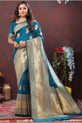 Saree with Weaving in Sky blue Silk SR26869