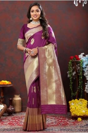 Saree in Wine Silk Weaving SR26870