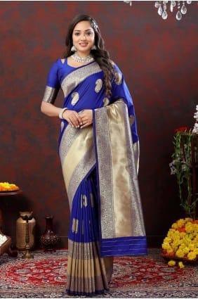 Weaving Silk Saree Blue SR26872