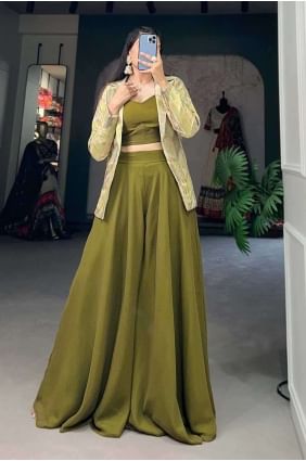 Georgette Anarkali Suit in Green with Weaving AS3893