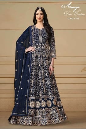 Embroidered Faux Blue Palazzo Suit with Dupatta GW0818