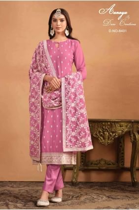 Pink Embroidered Net Straight Pant Suit SK154151