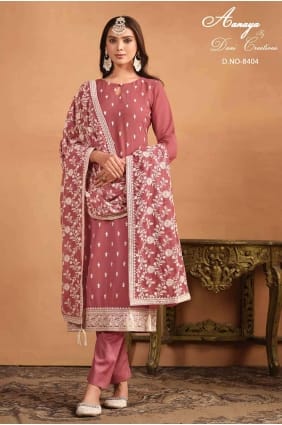 Dusty rose Embroidered Straight Pant Suit in Net SK154154