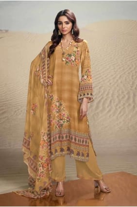 Crepe Palazzo Suit with Digital print in Mustard SK154157
