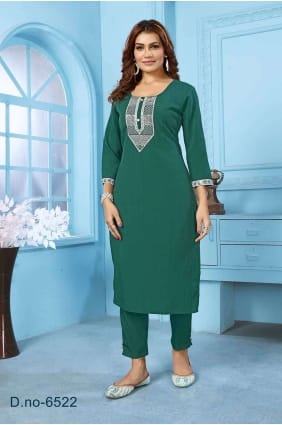 Green Straight Pant Suit with Printed Cotton SK154167