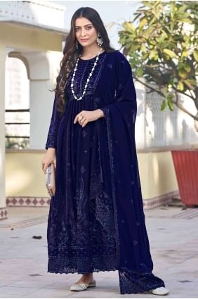 Blue Georgette Embroidered Anarkali Suit with Dupatta AS3894