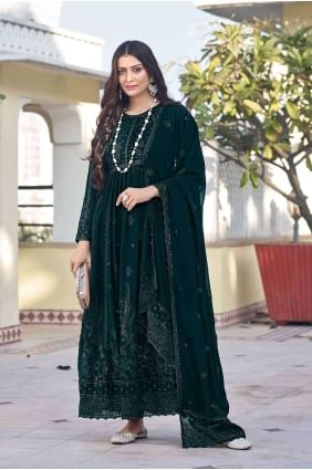 Embroidered Georgette Anarkali Suit in Green AS3895