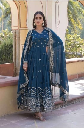 Faux georgette Gown Dress with Embroidered GW0831