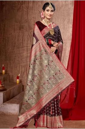 Wine Saree Silk with Weaving SR26887
